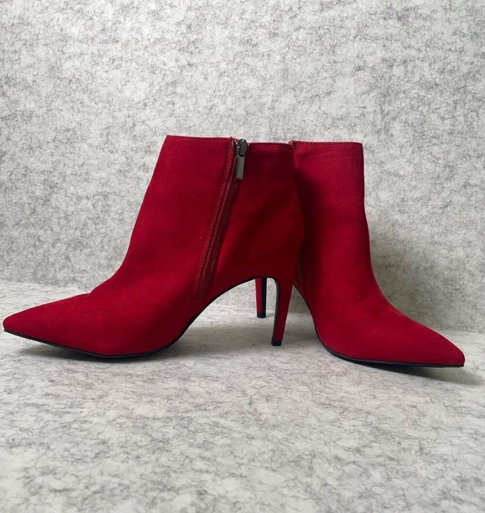 Red Suede Pointed Toe Stiletto Ankle Boots Size 10